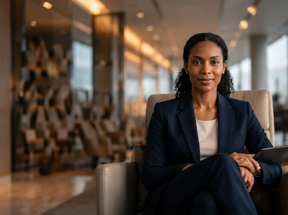 Corporate traveller in a business lounge