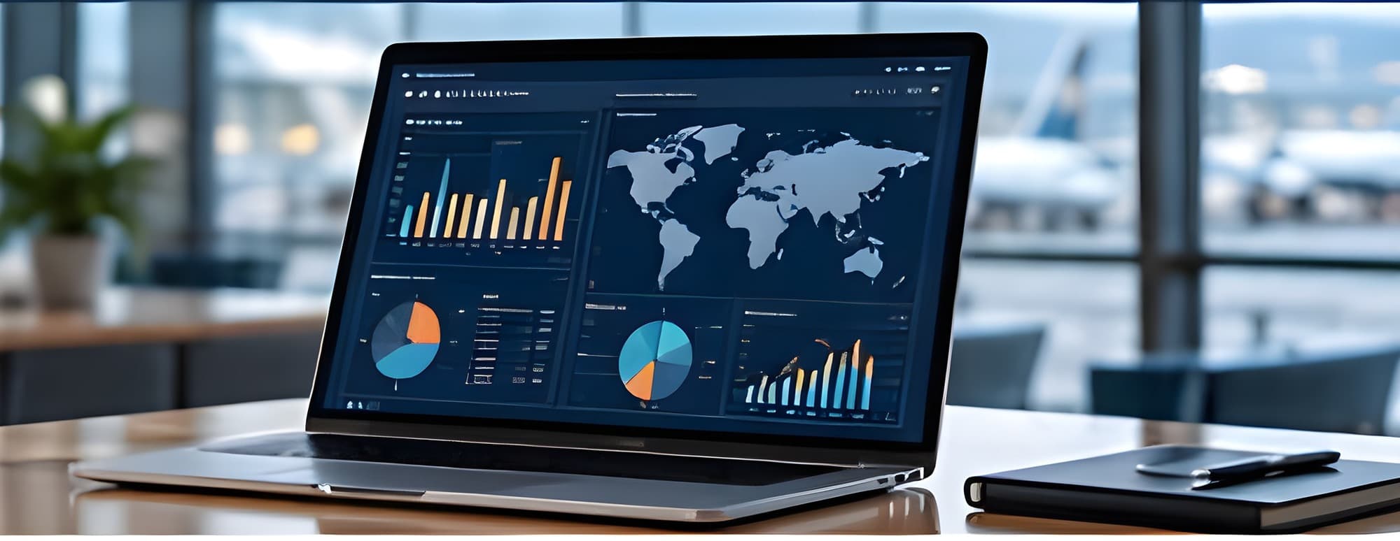 Laptop showing an illustrative travel reporting dashboard