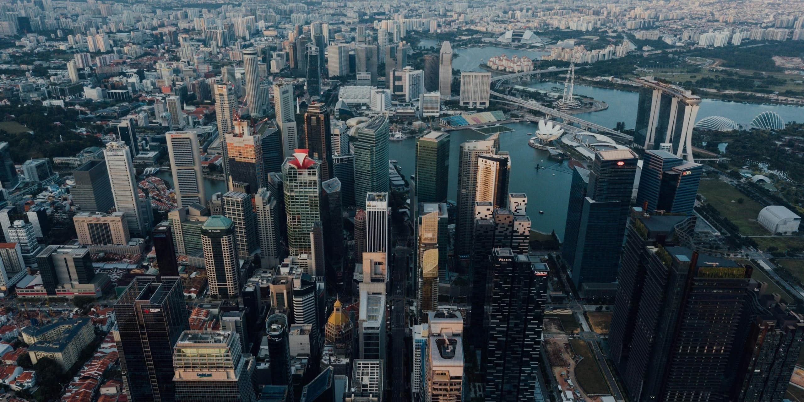 Aerial view of a city business district